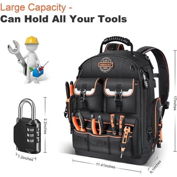 Backpack Tool Bag - Tool Backpack Heavy Duty Tool Organizer, Water-resistant - Picture 2 of 7